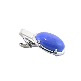 1 1/2 INCH 25x18 OVAL DYED BLUE AGATE CAB GEM GEMSTONE TIE CLIP TIE BAR EPTT440