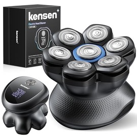 Kensen - Afeitadoras de cabeza 7D para hombres calvos, afeitadora eléctrica de doble velocidad, IPX6, impermeable, para uso húmedo/seco, pantalla LED de afeitado, sin cables, para hombre (gris)