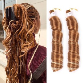 Mtmei hair French Curly Braiding Hair for Box Braids 8 Packs 18 Inch 100G/Pack Loose Wave Braiding Hair Crochet Spanish Curly Spiral Curl Synthetic Hair Extensions for Women P30/613 (18 Inch,8 Packs)