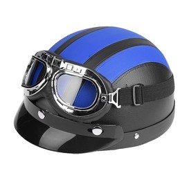 Yctze Motorcycle Full-Face Helmet, Universal Motorcycle, Scooter, Faux Leather, Full Face Helmet & Visor, UV Protective Glasses (Blue)