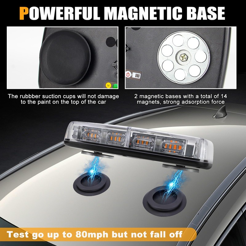 MIRUNNY Amber Strobe Lights with Magnetic Base, 48 LED Wireless