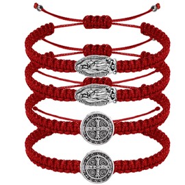 4 Pieces 2 Styles Catholic Virgen De Guadalupe Bracelet Medalla De San Benito Bracelet Handmade Adjustable Religious Protection Bracelet for Women Men, Free Size, Leather, alloy