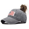 INOGIH Women American Flag Ponytail Hat Embroidery Washed-Cotton Messy Bun