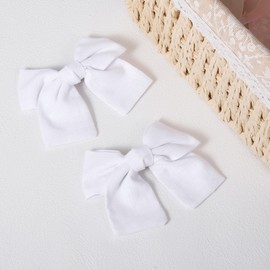 4" White Cotton Linen Hair Bows Alligator Clips 2pc Soft Ribbon Ponytail Barrettes Hairpins for Flower Girls Kids Women Wedding Pageant 1st Communion Dress Decor Accessories Gift