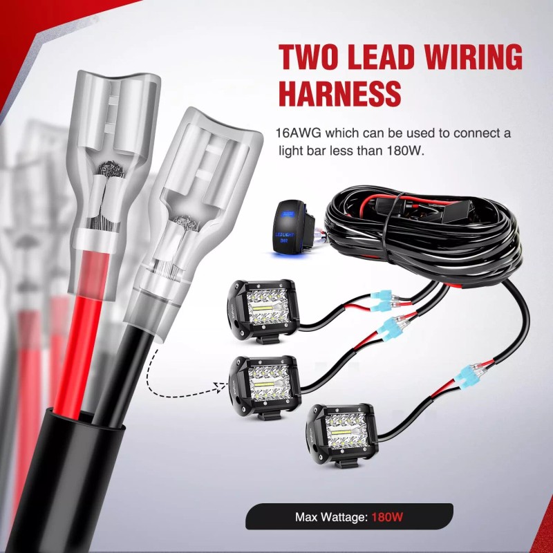 Nilight 16AWG LED Light Bar Wiring Harness Kit 12V On/Off