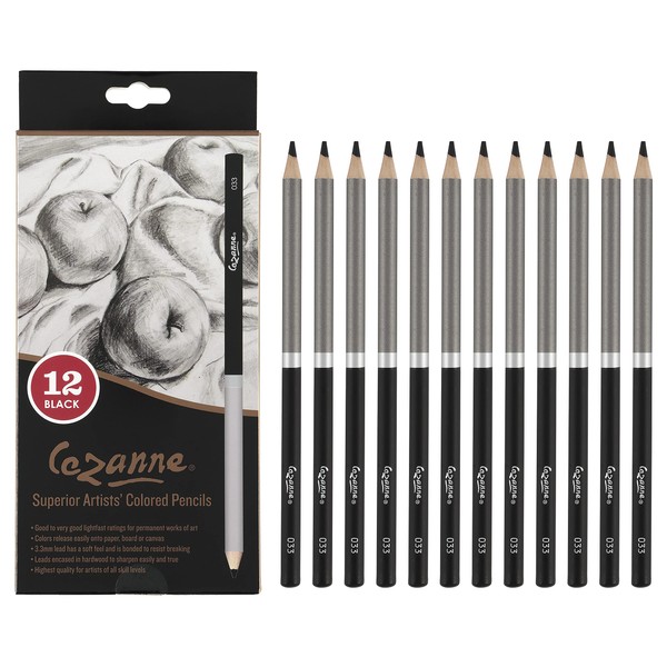 Creative Mark Cezanne Premium Colored Pencils Black Set of 12 - Highly-Pigmented Drawing Pencils - Coloring Pencils for Drawing, Blending, Coloring, and More