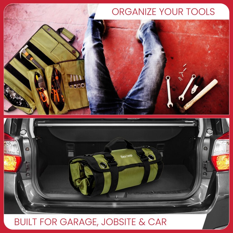 Vexloop Roll Up Tool Bag Organizer, Motorcycle Tool Bag for