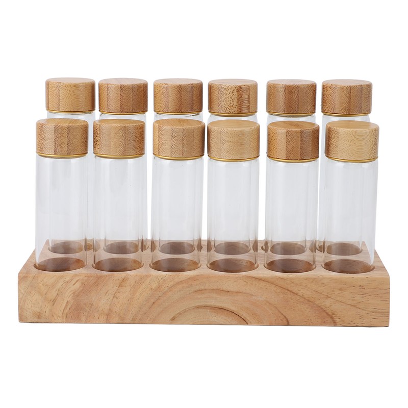 Coffee Bean Storage Tube Glass Coffee Bean Cellar with Wooden