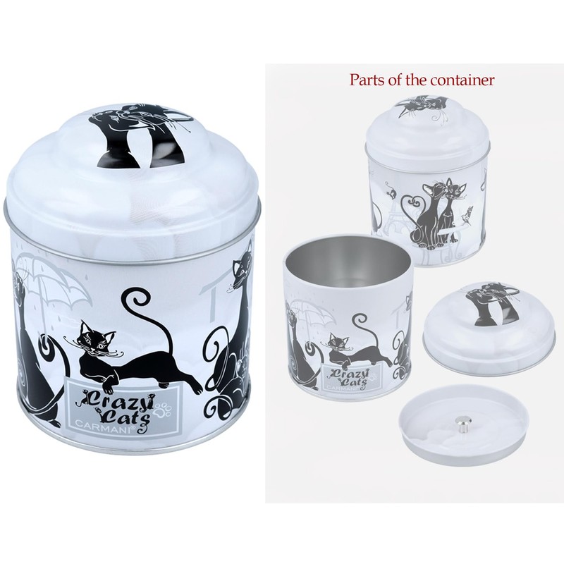 CARMANI - Printed with Crazy Cats Motif Small Metal Tin