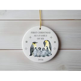 First Christmas as a Family - Tree Decoration Ornament Bauble Growing Family Keepsake – New Baby Gift – Family Christmas Décor – Ceramic Holiday Ornament (2024, Family of Six)