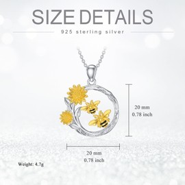 S925 Sterling Silver Bee Necklace for Women Cute Bee and Sunflower Pendant Necklaces You are My Sunshine Jewelry Gifts for Mom Wife Daughter
