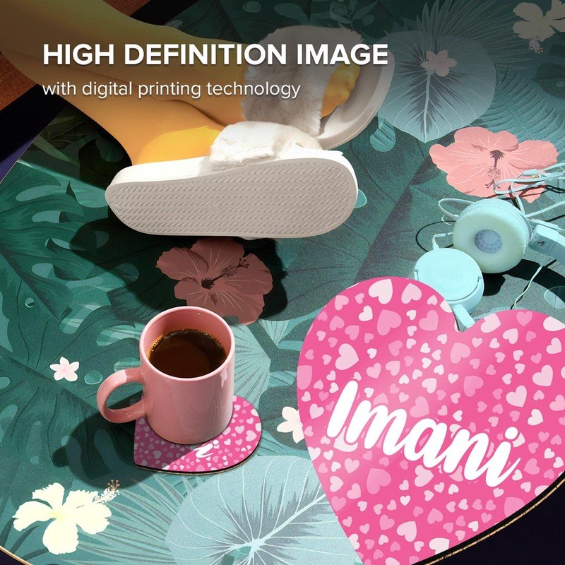 1 x Heart Coaster - Name Imani Pink Hearts Love