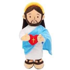 Yelakey 13" Jesus Plush Doll with Love in Hand, Heart of Jesus Savior Doll with NFC for Kids, Stuffed Animal Plushie for Religious Christening Easter Gift, Blue