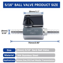 5/16” Hose Bard Ball Valve, 304 Stainless Steel Mini Fuel Shut Off Valve,Heater Hose Shut Off Valve for Water Gas Fuel Drip Irrigation and Aquariums
