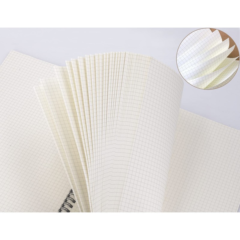 Cemiplus 2 Pack A4 Grid Spiral Notebook, Kraft Cover 5mm