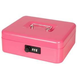 Jssmst Large Cash Box with Combination Lock - Durable Metal Cash Box with Money Tray Pink (9.8 x 7.9 x 3.5), SM-CB07004L, SM-CB014