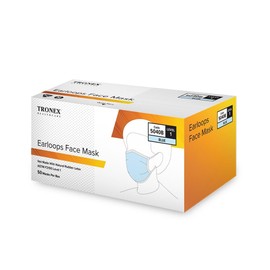 TRONEX 5040B Disposable Face Masks, Level 1 Procedure Mask, Unisize, Blue, 3-Ply Nonwoven Fabric, Latex-Free, Elastic Earloops, Malleable Nosepiece, Box of 50