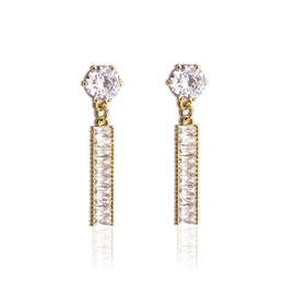 Sonateomber Gold White Rhinestones Drop Dangle Earrings for Women – Simple Daily Faux Diamond Cubic Zirconia Push Back Post