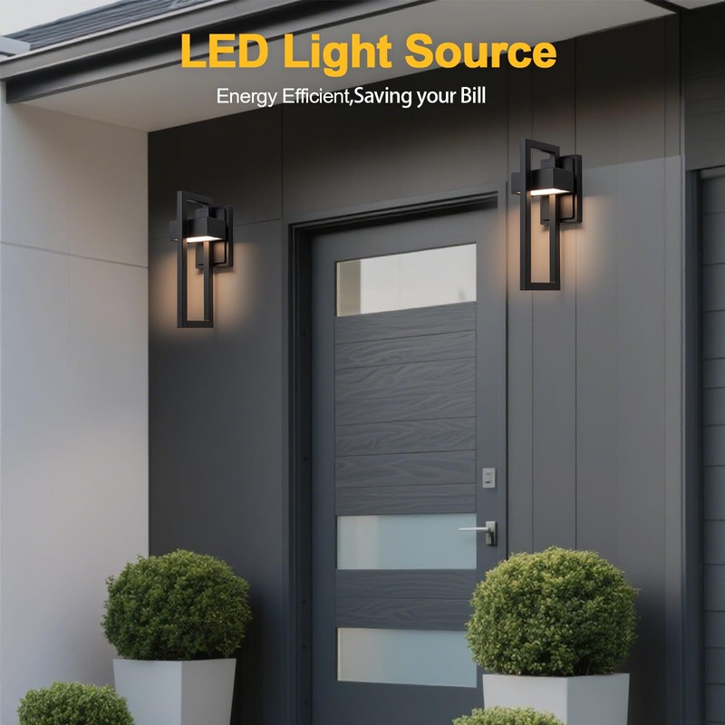 Easyusahome 2-Pack Modern Outdoor Wall Lights, 15W LED Exterior Lighting