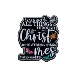 ROISEPOSIE I Can Do All Things Through Christ Patch, 3 Inches Iron On/Sew On Embroidered Applique Fabric Bible Philippians 4:13 Patches for Clothes Backpacks Hat Jeans,Embroidery Patches for Christian