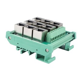 RJ45 8p8c Jack 9-Way Buss Board, Din Rail Mount Ethernet Connector Distribution Breakout Board Vertical Jack Terminal Block Connector