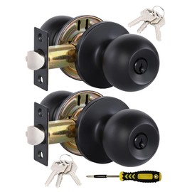 Lanwandeng 2 Pack Entry Door Knobs with Lock and Keys All Alike, Interior/Exterior Door Knob for Bedroom or Bathroom, Entrance Matte Black Door Locks