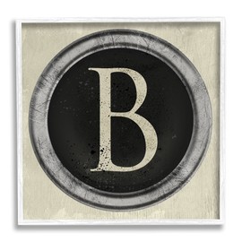 Stupell Industries Letter B Initial Vintage Typewriter Key Shape, Designed by Daphne Polselli White Framed Wall Art, 12 x 12, Beige
