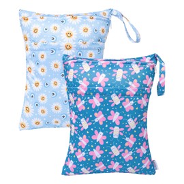 ALVABABY 2pcs Cloth Diaper Wet Dry Bags Waterproof Reusable with Two Zippered Pockets Travel Beach Pool Daycare Soiled Baby Items Yoga Gym Bag for Swimsuits or Wet Clothes LX-H433436