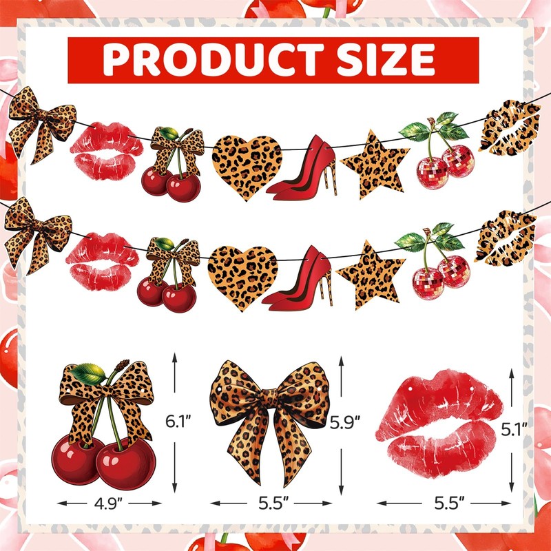 Cherry Cheetah Print Banner - 2 Pcs Red Leopard Print