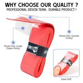 Padelology Tacky Padel Overgrip - 6 Pack Extremely Sticky Non-Slip Pickleball Grip Tape for Paddle, Tennis, Badminton, Squash Racquet Grip [0.6mm Thickness] (Red, 6 Grips)