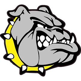 StickerTalk Yellow Collared Bulldog Mascot Vinyl Sticker, 5 inches by 4.5 inches