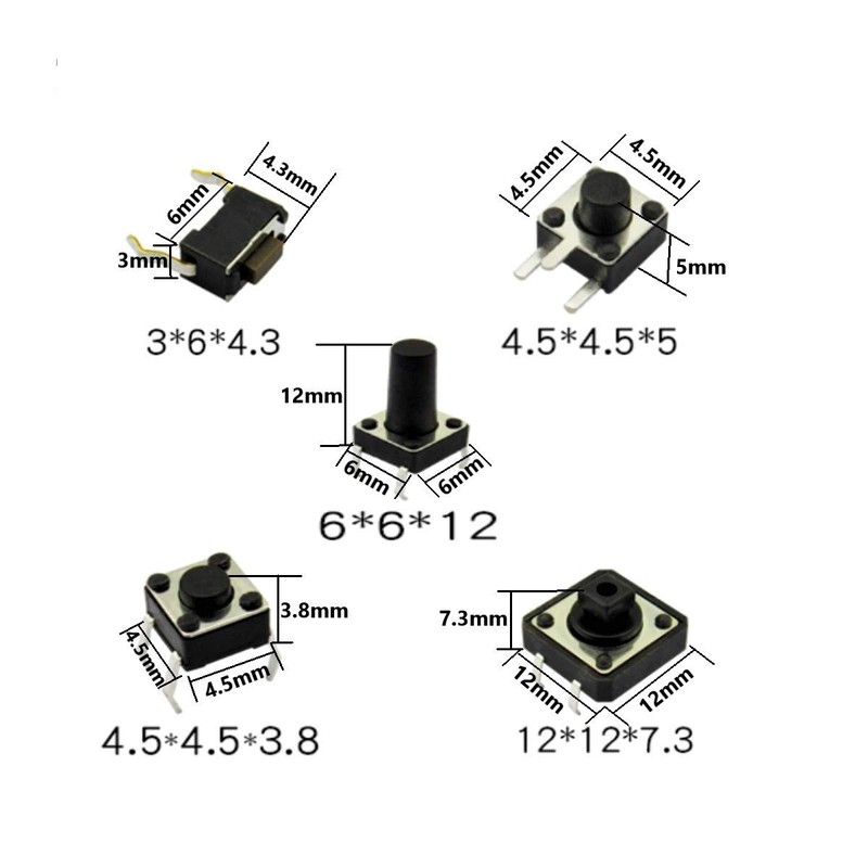 DaFuRui 250pcs 25 Values Tactile Push Button Switch SMD Micro