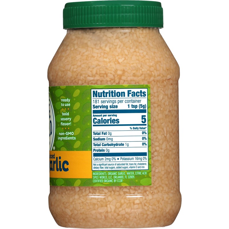 Spice World Organic Minced Garlic – Bulk 32oz Container, USDA