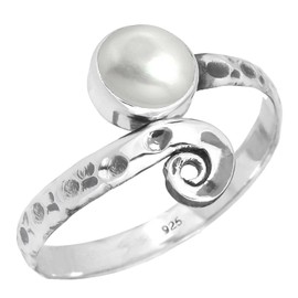 Jeweloporium White Freshwater Pearl 925 Sterling Silver Ring for Women Gemstone Victorian Small Silver Ring Adjustable Size J to R 1/2 Christmas - Gift Vintage Jewellery