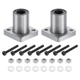 sourcing map LMK10-UU Linear Ball Bearings 10mm Bore 19mm OD 29mm Length Round Flange Nickel Plated with Screws for CNC Machine 3D Printer 2pcs