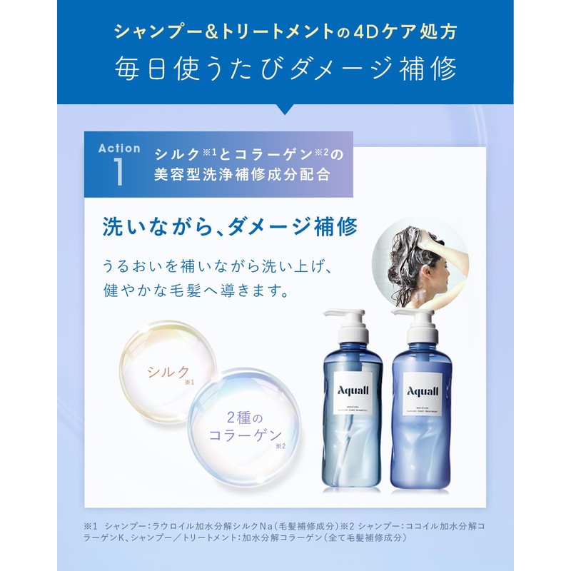 Aquall Shampoo Bottle, Moisture Damage Care, Shampoo Bottle, 16.5 fl