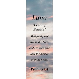 Luna "Evening Beauty" Keepsake Name Meaning Bookmark with Bible Verse & Tassel