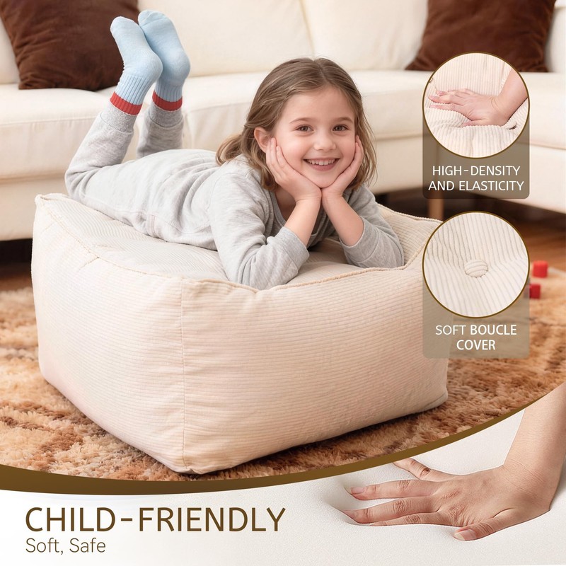 Kinevoli Square Corduroy Pouf Ottoman, Soft Fluffy Foot Stool with