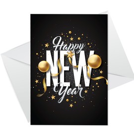 RED OCEAN Happy New Year Card, New Year Greetings Card With Envelope, New Years Eve Card for Families Friend Colleagues Neighbours, Happy New Year Celebration Card