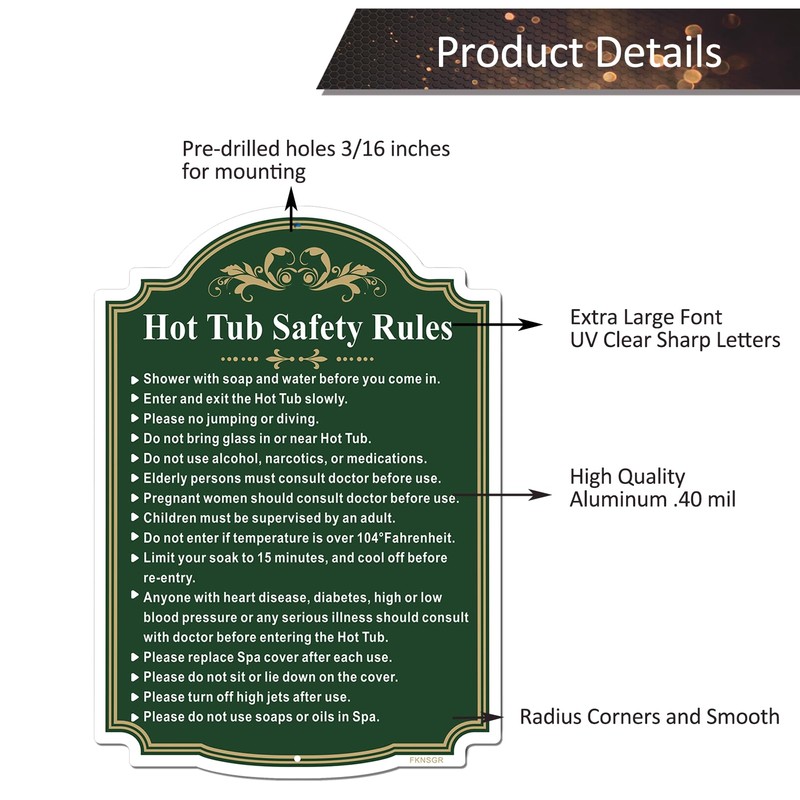 FKNSGR Hot Tub Safety Rules Sign 2 Pack, 10 x