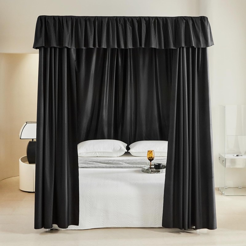 AIKASY Black Thickened Bed Canopy Curtains - Elegant Bedroom Decor