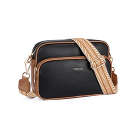 CHOLISS Small Purses for Women, Travel Purses Anti Theft Crossbody Bags for Women, Vegan Leather Adjustable Wide Guitar Strap, Black & Brown, Small, Crossbody Bag
