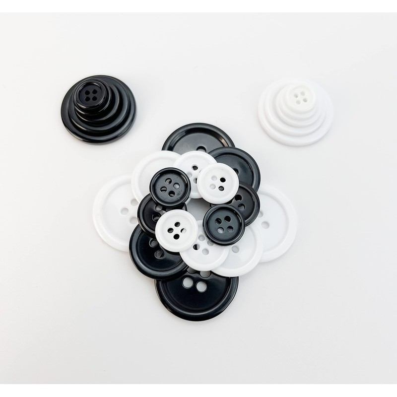 wennuo 100Pcs Sewing Buttons,Round Black 4-Hole Craft Buttons,5 Perfect Sizes