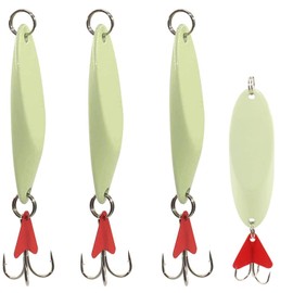 Metal Casting Spoons Fishing Lures- 7pcs Luminescent Jigging Spoon Blade Bait with Treble Hooks Hard Micro for Trout Pike Bass Crappie Walleye 0.49oz