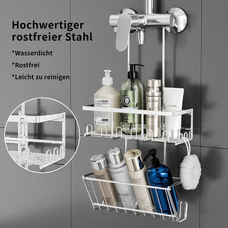 RUIHANDA Double Shower Shelf No Drilling [Additional Storage Space] -
