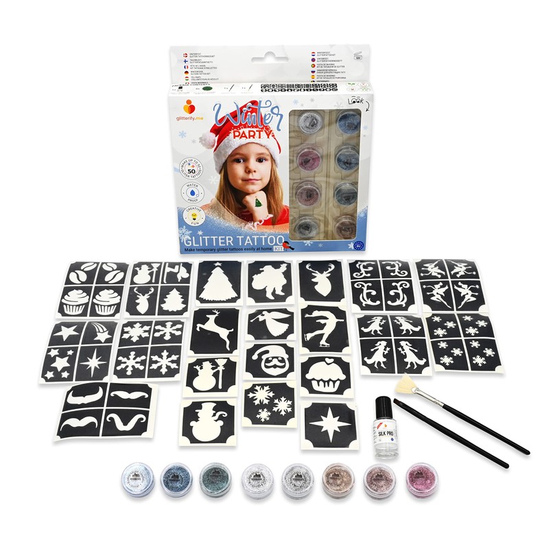 Winter Party Glitter Tattoo Set with Biodegradable Glitter - Made