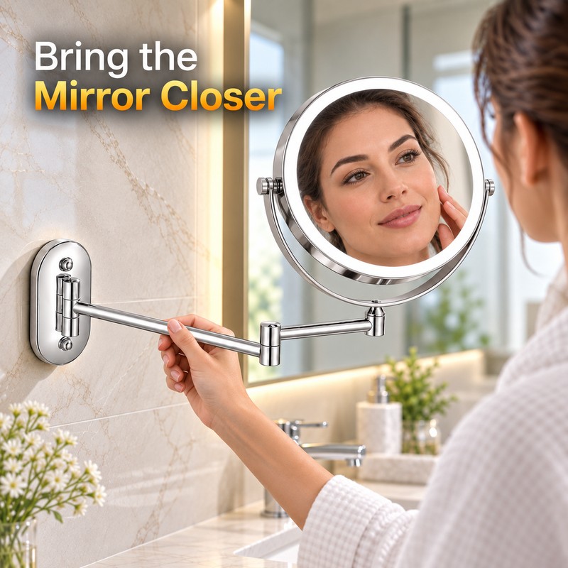 7–8 Inch Wall-Mounted LED Makeup Mirror, 1X/3X–10X, Battery & USB