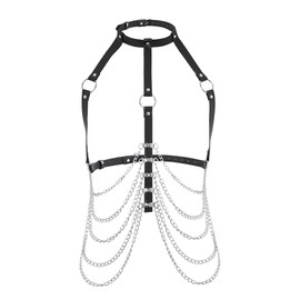 Sethain Punk Leather Body Chain Leather Chest Belt Rave Bra Chain Layered Belt Body Accessories for Women