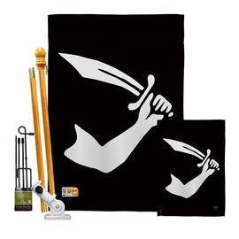 Thomas Tew Garden House Flags Kit Coastal Pirate Ship Skull Treasure Map Carribean Jolly Blackbeard Jack Small Decorative Gift Yard Banner Made In USA 28 X 40