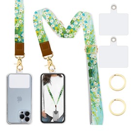 Lfpkixise Phone Lanyard Wrist Strap Crossbody Adjustable, Cell Phone Lanyard for Around The Neck Shoulder Wristlet Strap, Green Floral, Long